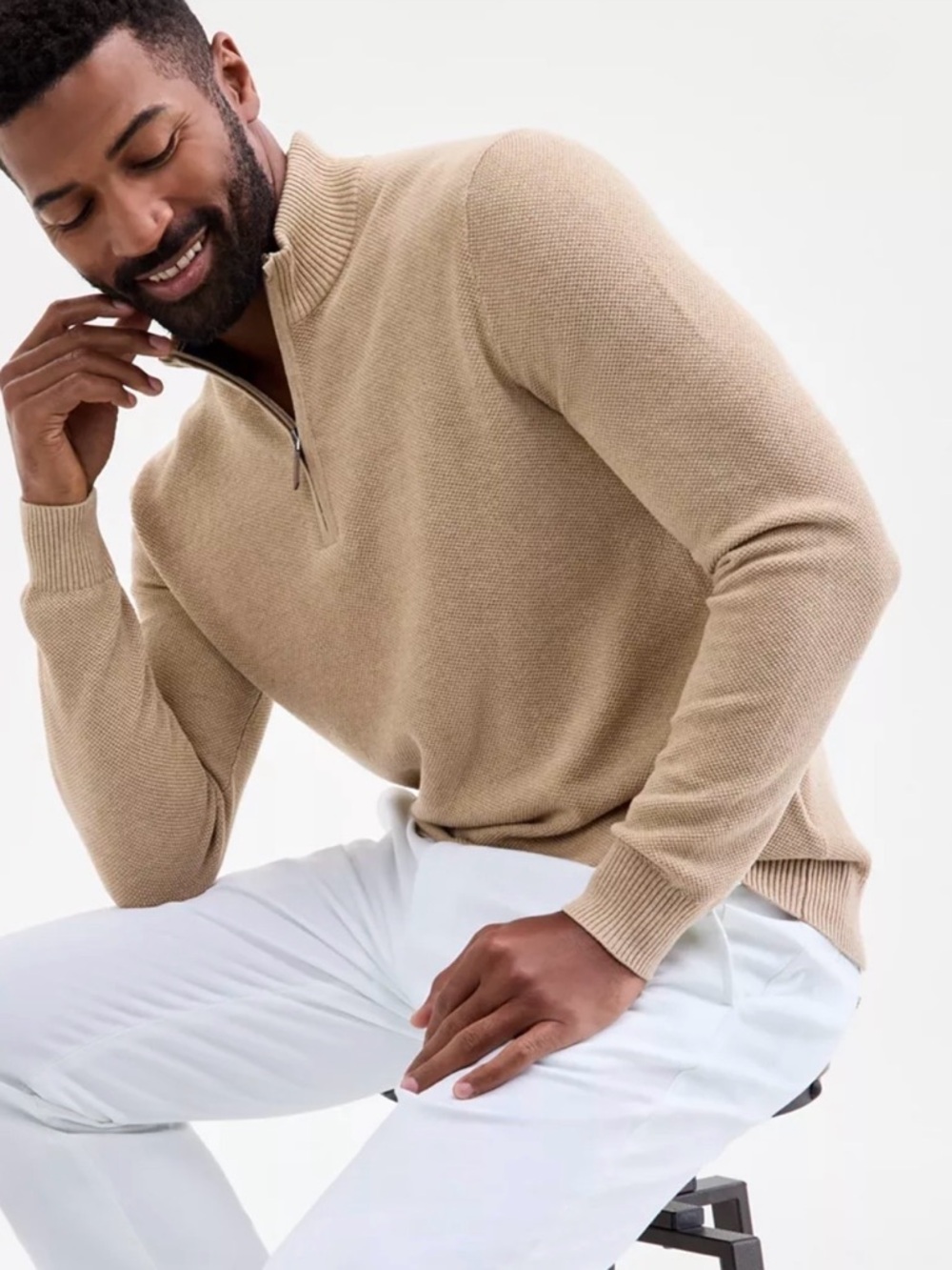 Men's Quarter Zip Tan Sweater